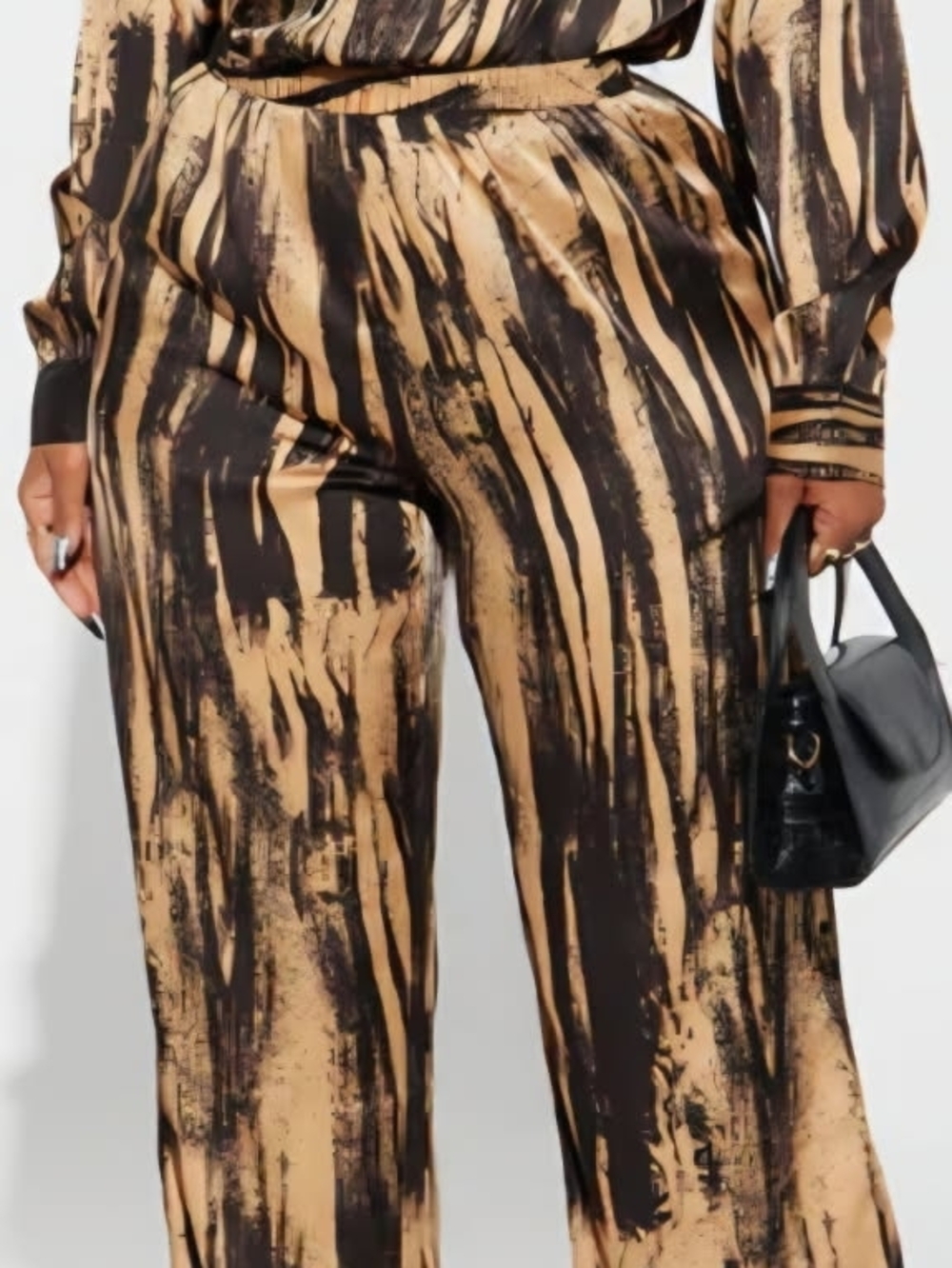 Fashion Nova Black & Tan Abstract Wide-Leg Pants